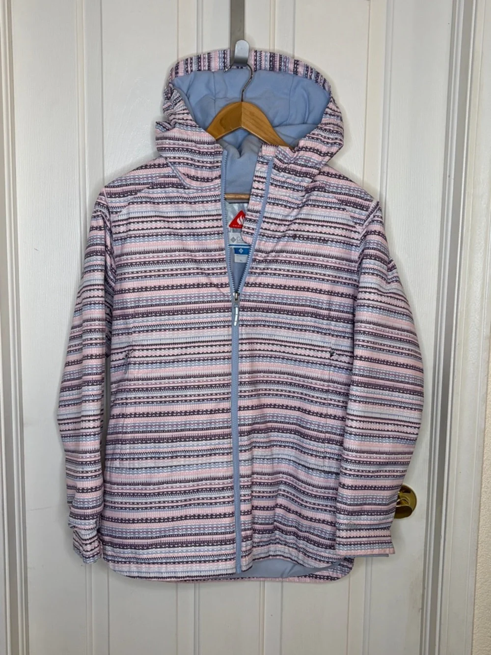 Columbia‎ Girls XL Omni-Heat Hooded Jacket Pink Purple Stripe OutGrown Puffer