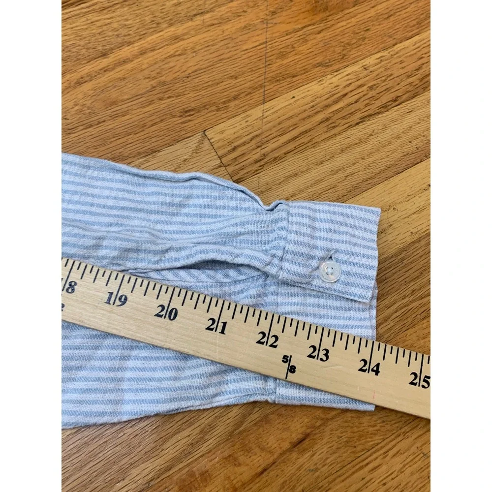 Michael Kors Blue White Striped Linen Blend Cinched Side Button Down Shirt‎ M