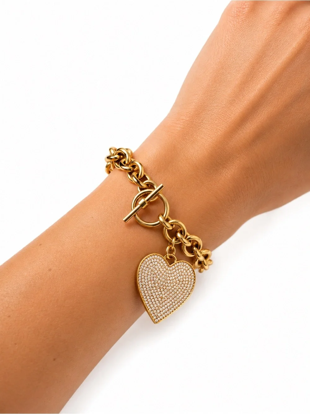 Nice!! Michael Kors Gold Heart Engraved two sided Toggle Bracelet