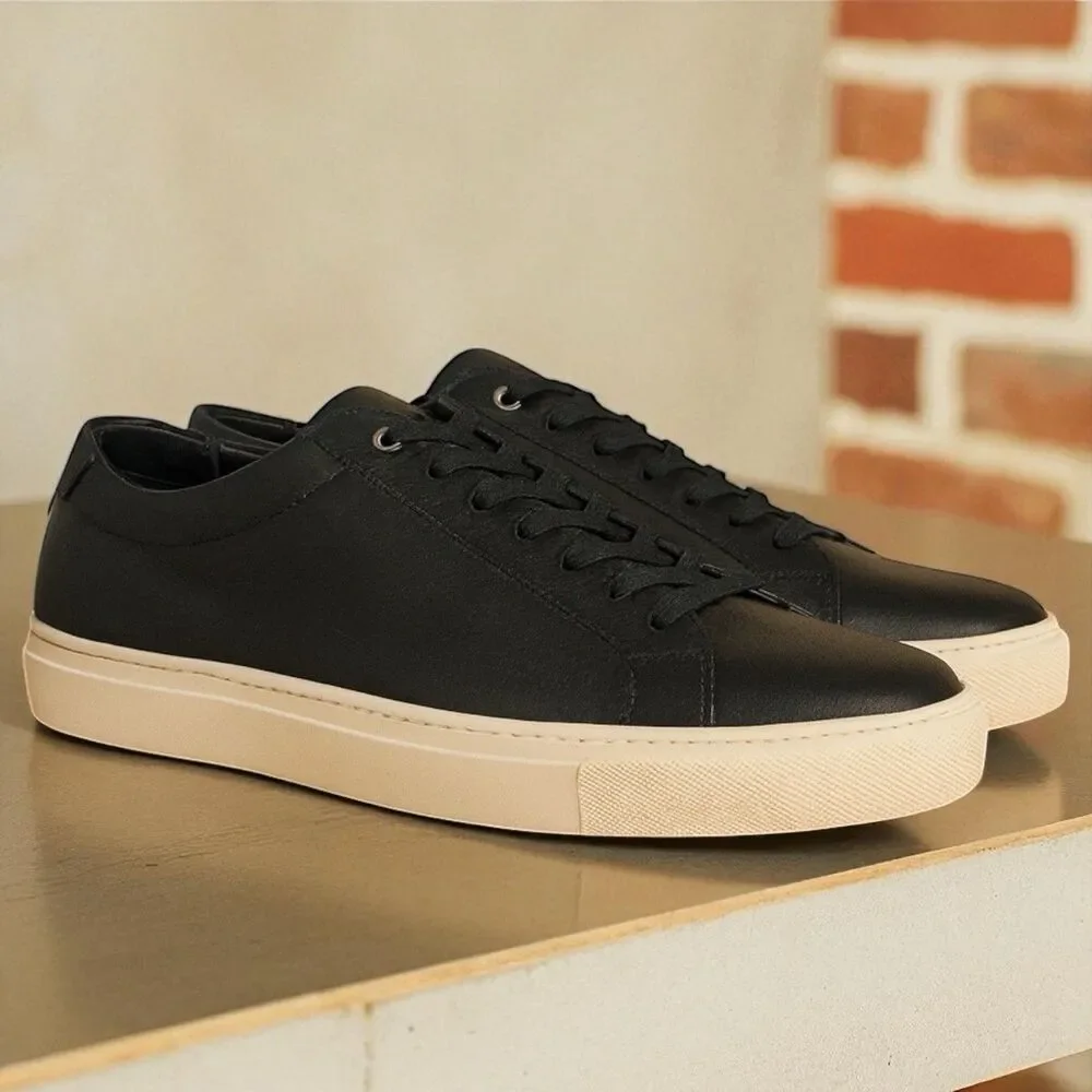 Good Man Brand Sneakers Mens 11.5 Black Leather Edge Lo Top‎ Vachetta Italy New