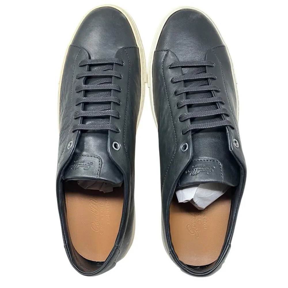 Good Man Brand Sneakers Mens 11.5 Black Leather Edge Lo Top‎ Vachetta Italy New
