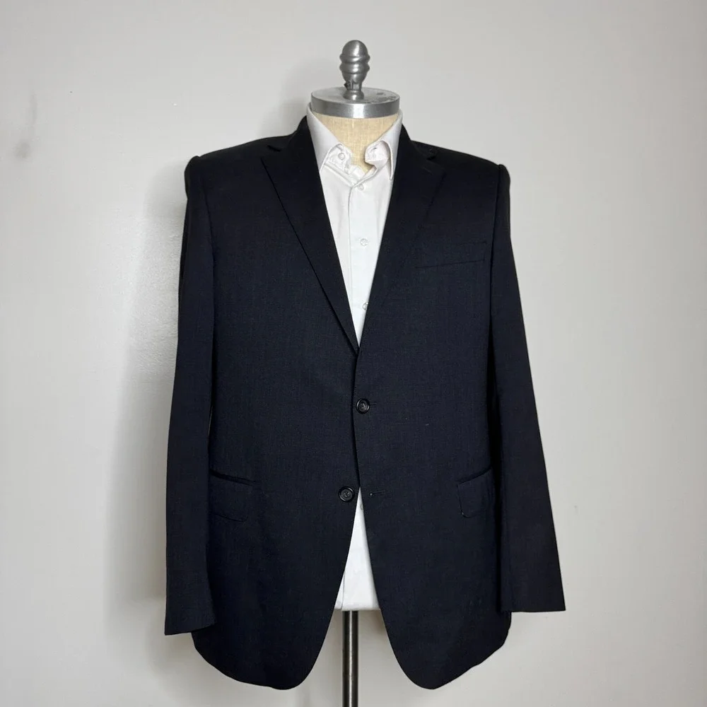 Hart Schaffner Marx Sport Coat Mens 46L Charcoal Gray Solid Wool Blazer New York