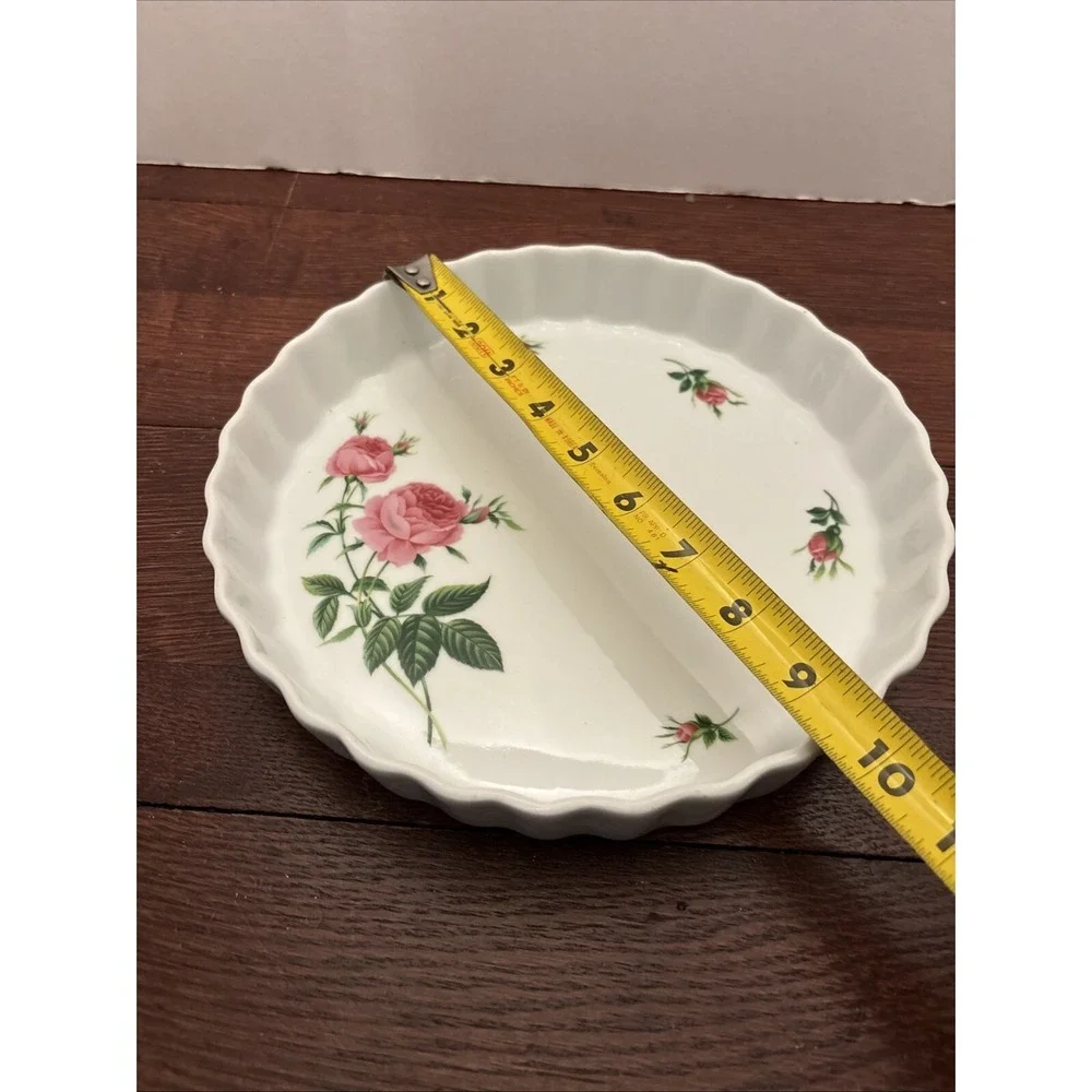 VINTAGE ONEIDA ROSE PATTERN PORCELAIN FLUTED‎ PIE/QUICHE/TART BAKING DISH