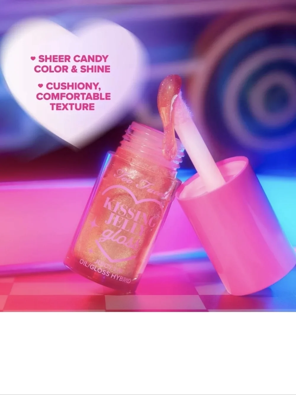 Too Faced Kissing Jelly Gloss: Peach Rings (Shimmering Peach-Orange), .15oz, NIB