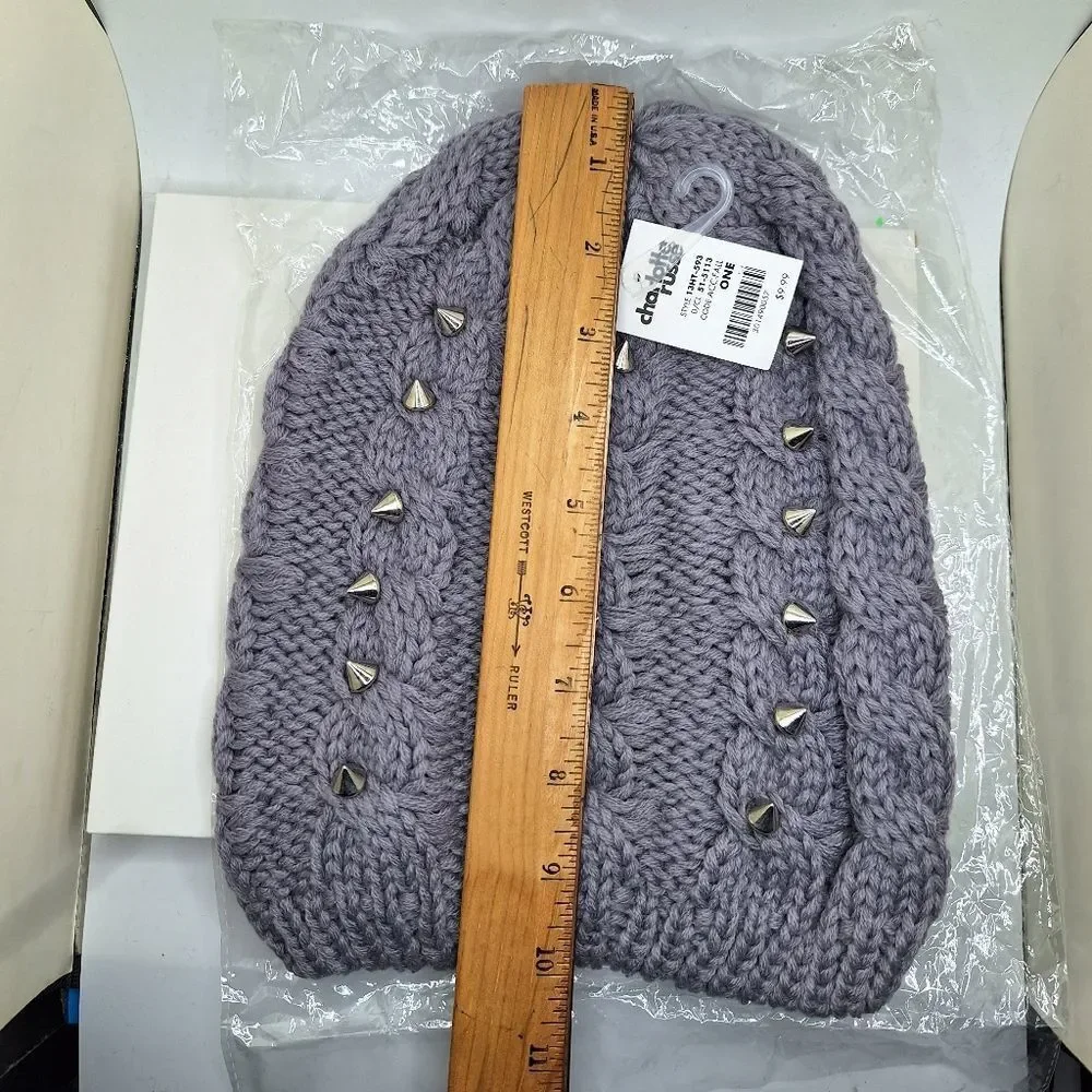 gray spike studded slouchy beanie knitted hat