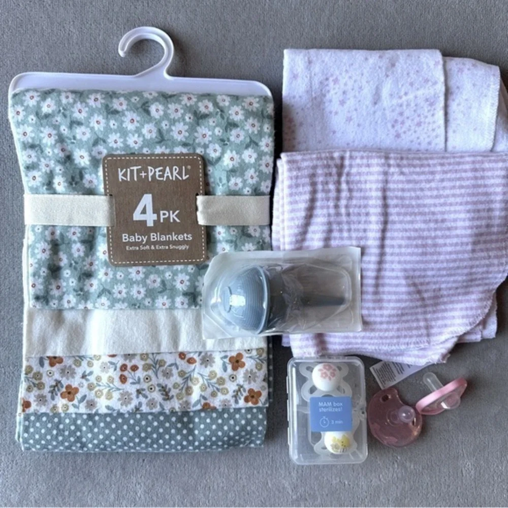 NWT/EUC 11pc Newborn Accessory Bundle: Blankets, Pacifiers, Snot Sucker