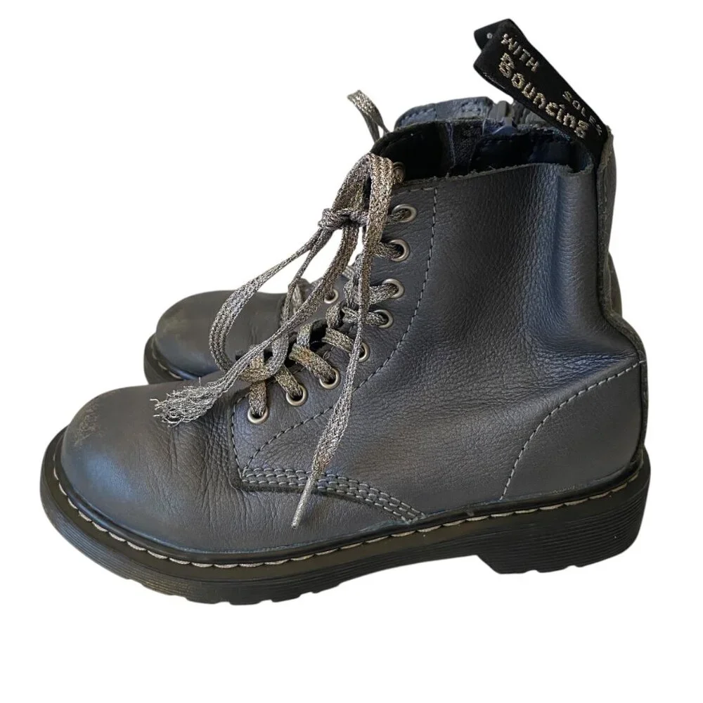Dr. Martens Pascal-J Blue Leather Lace-Up Boots US 1 EU 32 Youth Kids‎