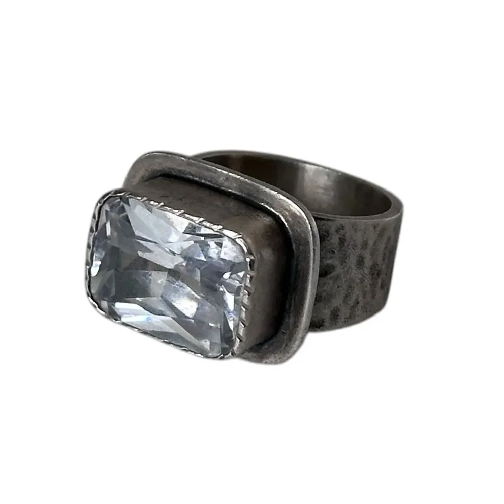 Silpada Retired R1860 Sterling Silver Oxidized Matte Rectangular CZ Ring size 5