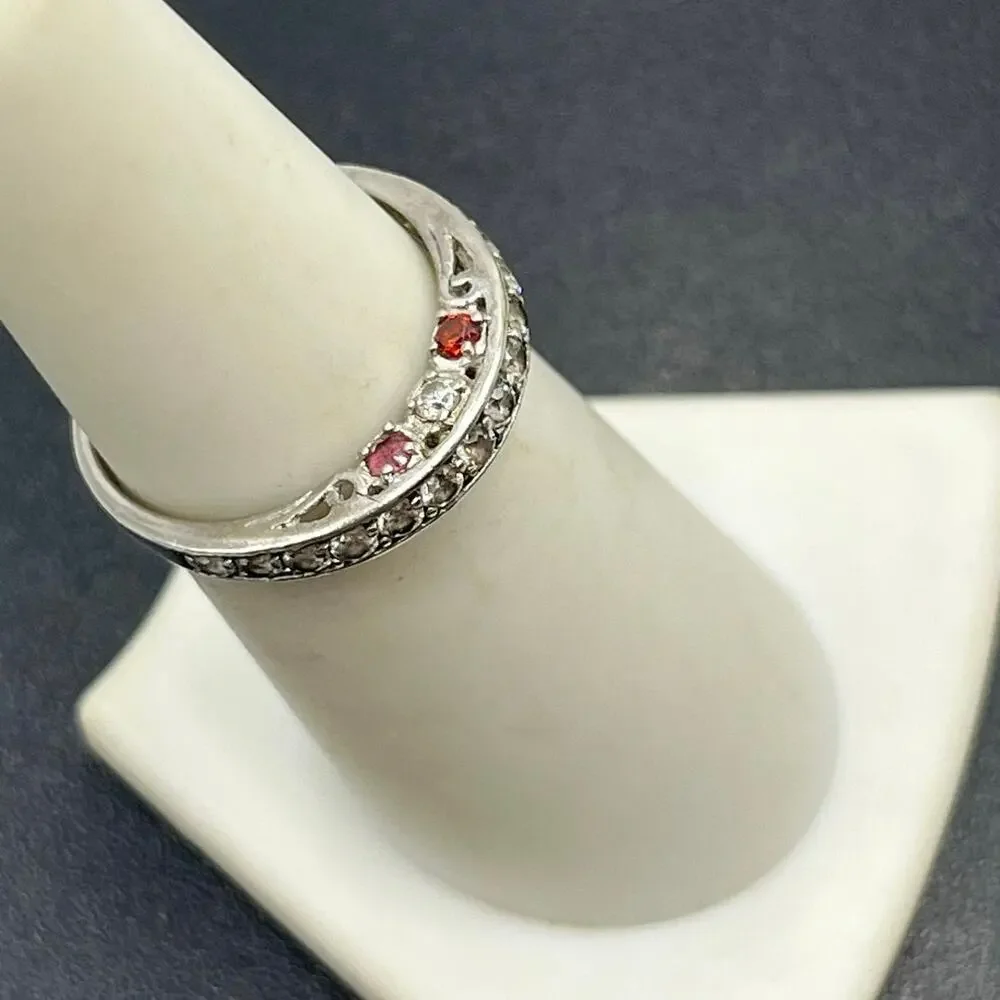 M M‎ Signed Sterling Silver 925 Multicolor CZ Half Eternity Band Ring Sz 6.25