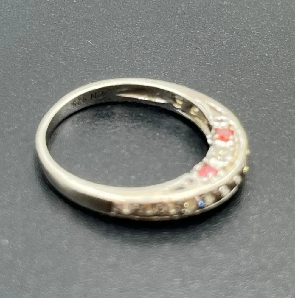 M M‎ Signed Sterling Silver 925 Multicolor CZ Half Eternity Band Ring Sz 6.25