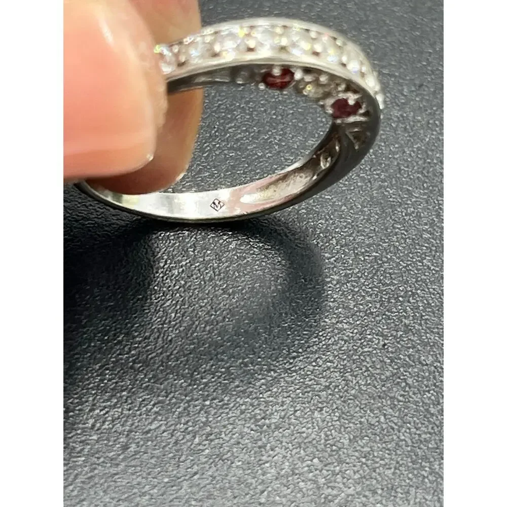 M M‎ Signed Sterling Silver 925 Multicolor CZ Half Eternity Band Ring Sz 6.25