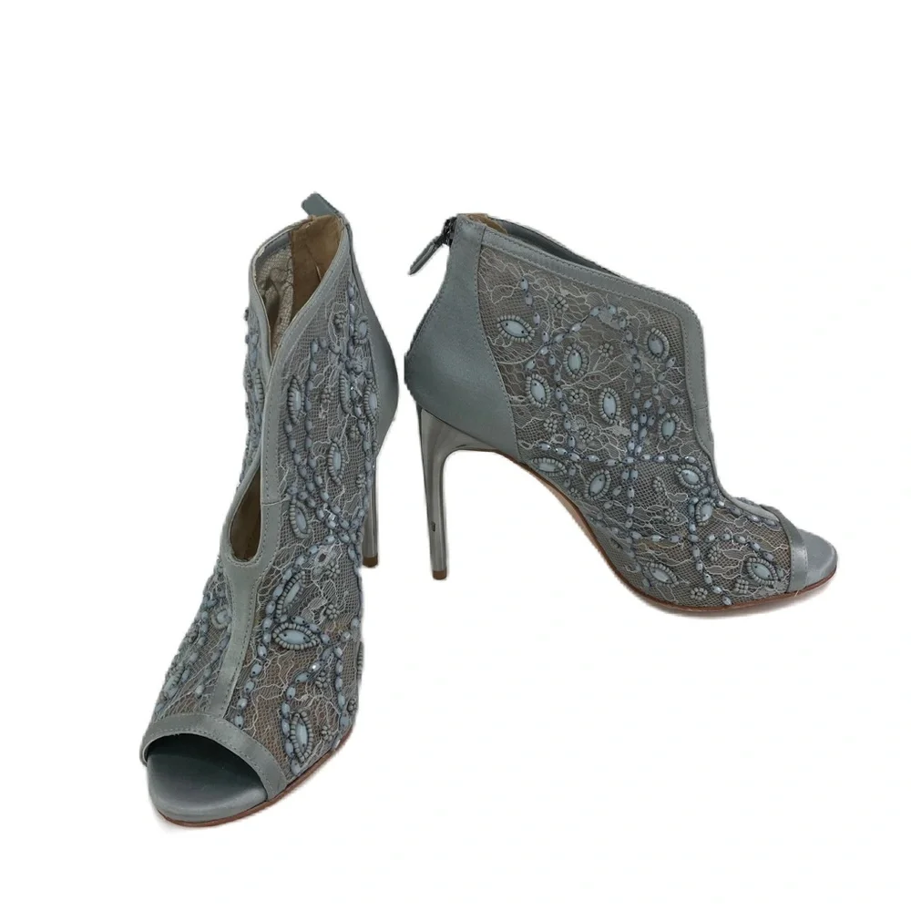 BCBG Ma Deedie boots Grey smoke Lace Mesh Satin 9.5