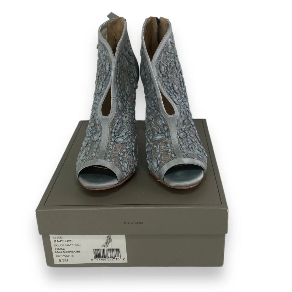BCBG Ma Deedie boots Grey smoke Lace Mesh Satin 9.5