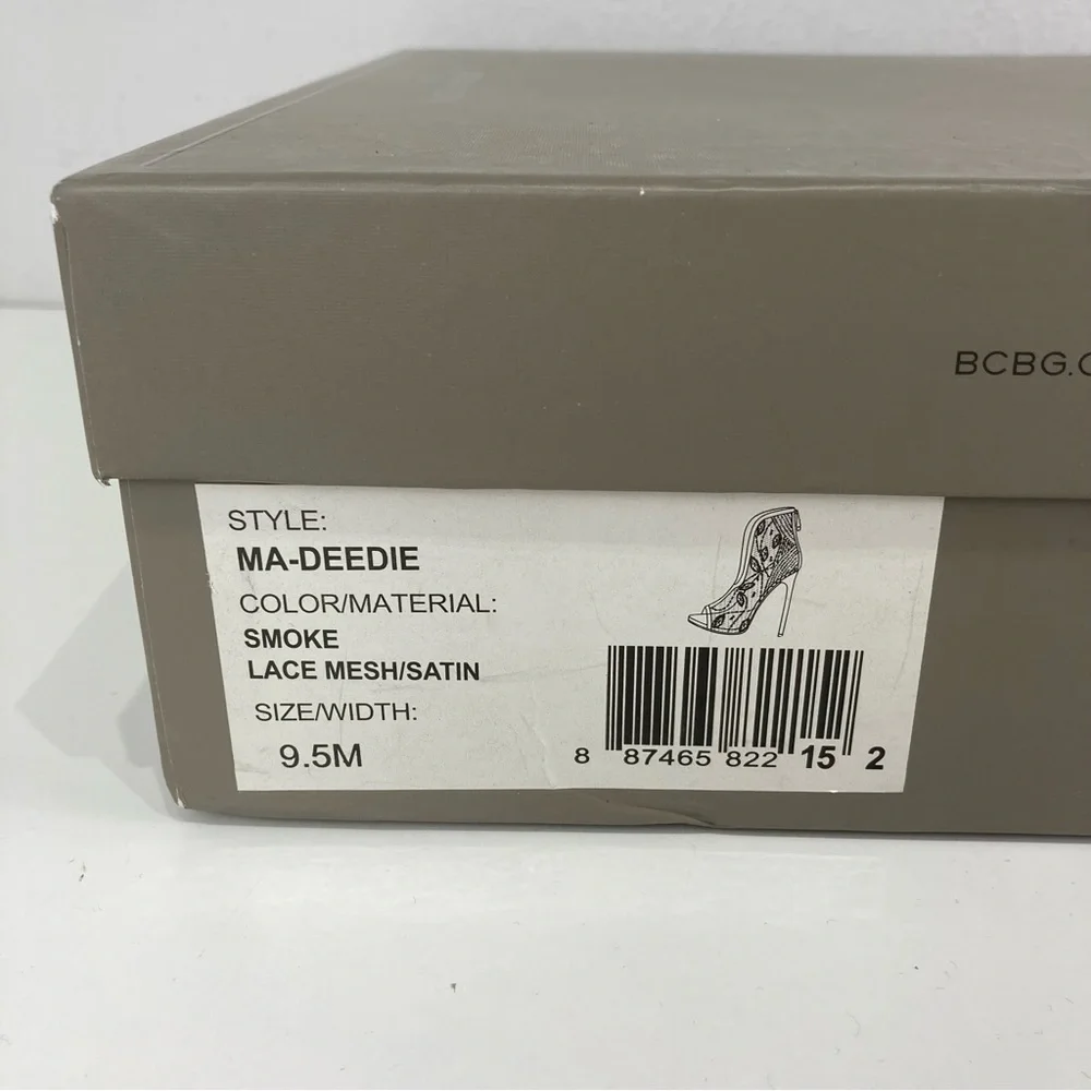 BCBG Ma Deedie boots Grey smoke Lace Mesh Satin 9.5