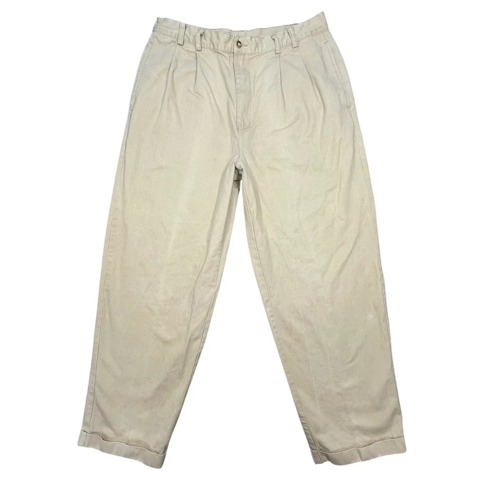 Bachrach Tan Pleated Cuffed Chino Dress Pants Mens 36x30