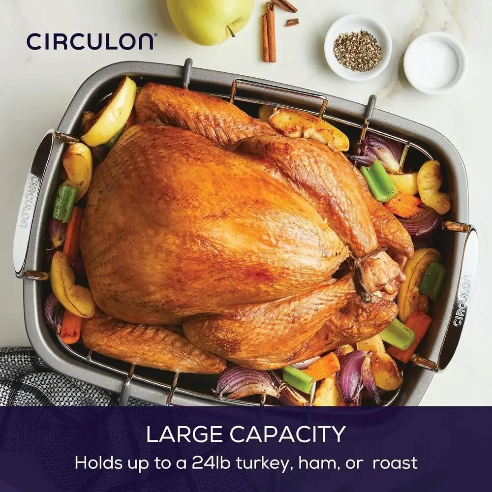 Circulon Total Bakeware Nonstick Roaster, Roasting Pan with Rack, 17x13 inch NEW