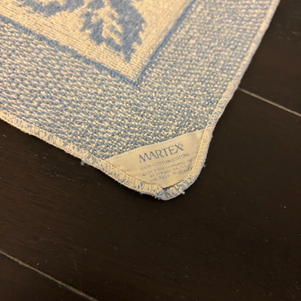 Vintage Martex Washcloths | Set of 2 | Blue White Floral Damask | Cotton | USA