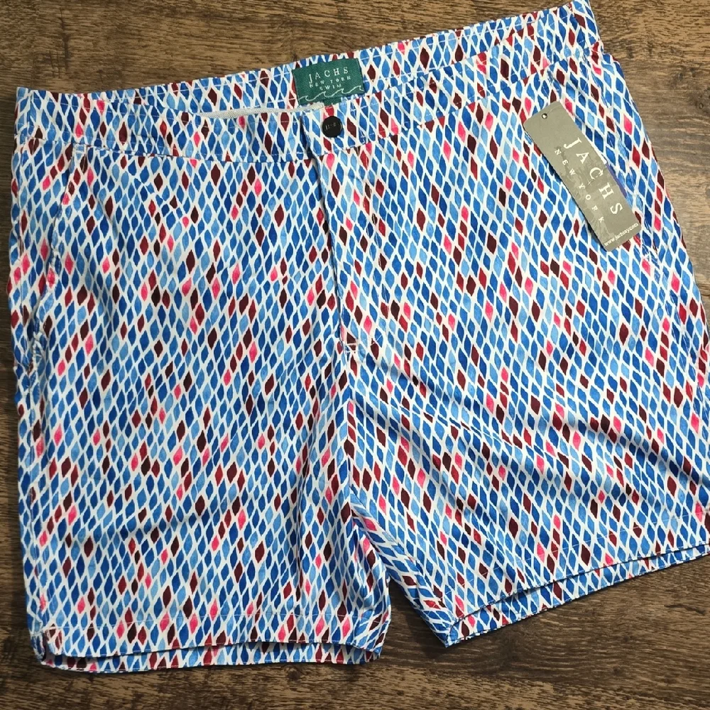 JACH'S Patterned Swim Trunks Blue, Pink, Red &‎ White Sz L New Lined
