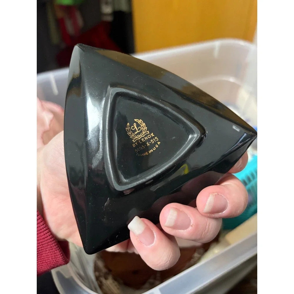 Lenox Black Gold Trim Triangle Trinket Dish Candy Bowl Ring Holder ash tray