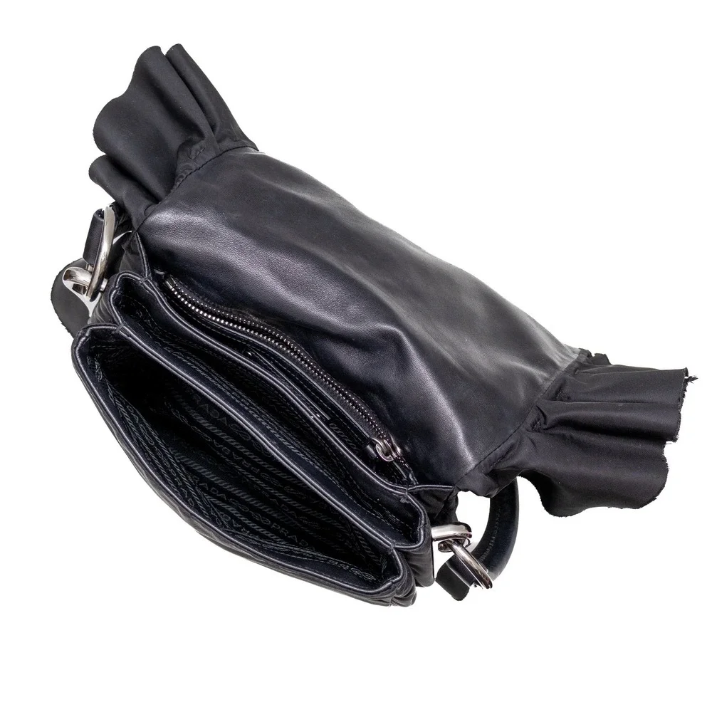 Authentic Women's Prada Tessuto‎ Black Nylon Ruffle Shoulder Bag