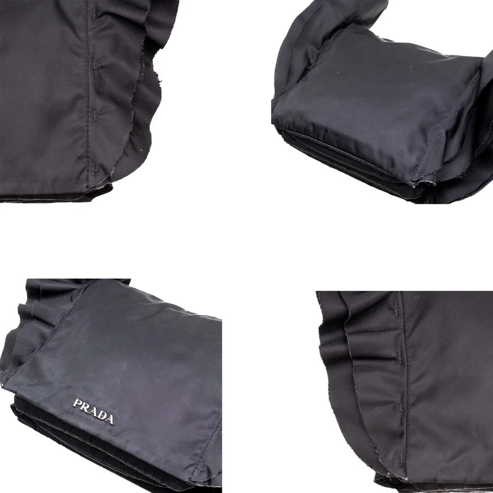 Authentic Women's Prada Tessuto‎ Black Nylon Ruffle Shoulder Bag