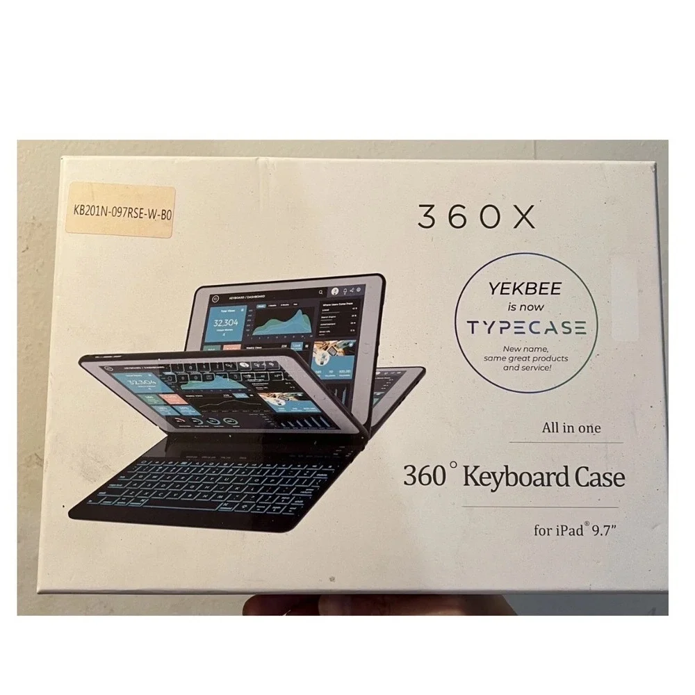Typecase‎ 360X Keyboard Case iPad 9.7 Black White Keys KB201N Backlit 360 Cover