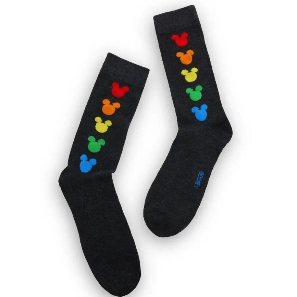 Disney Socks Adult Mickey Mouse Crew Rainbow  Colors Size 10-13‎ Pride Love Ears