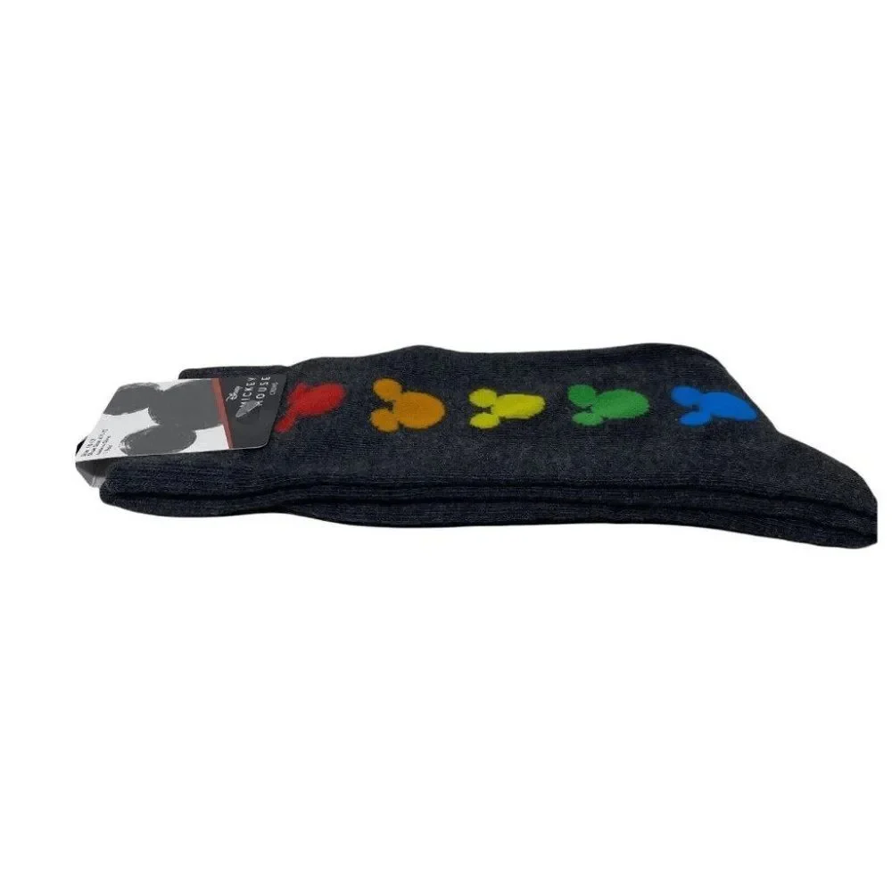 Disney Socks Adult Mickey Mouse Crew Rainbow  Colors Size 10-13‎ Pride Love Ears