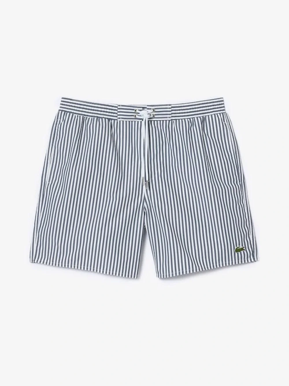 Lacoste Men's Gray/White Stripe Swim Trunks 5” Inseam