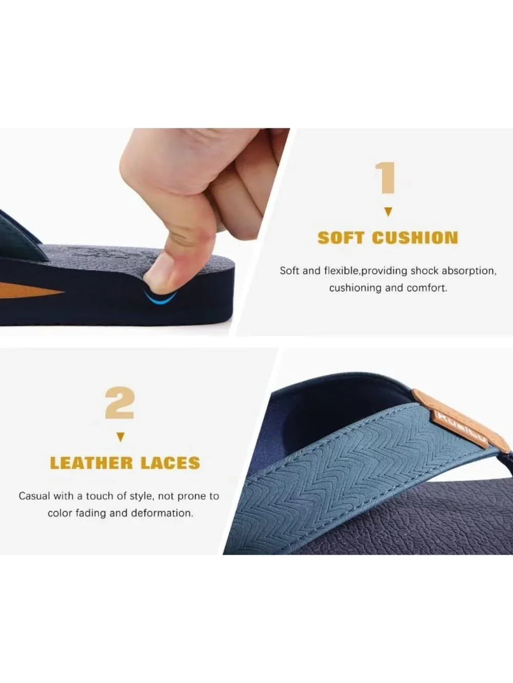 Mens Navy Blue Yoga Mat Leather Flip Flops Slip On Indoor Outdoor Sandal Slipper