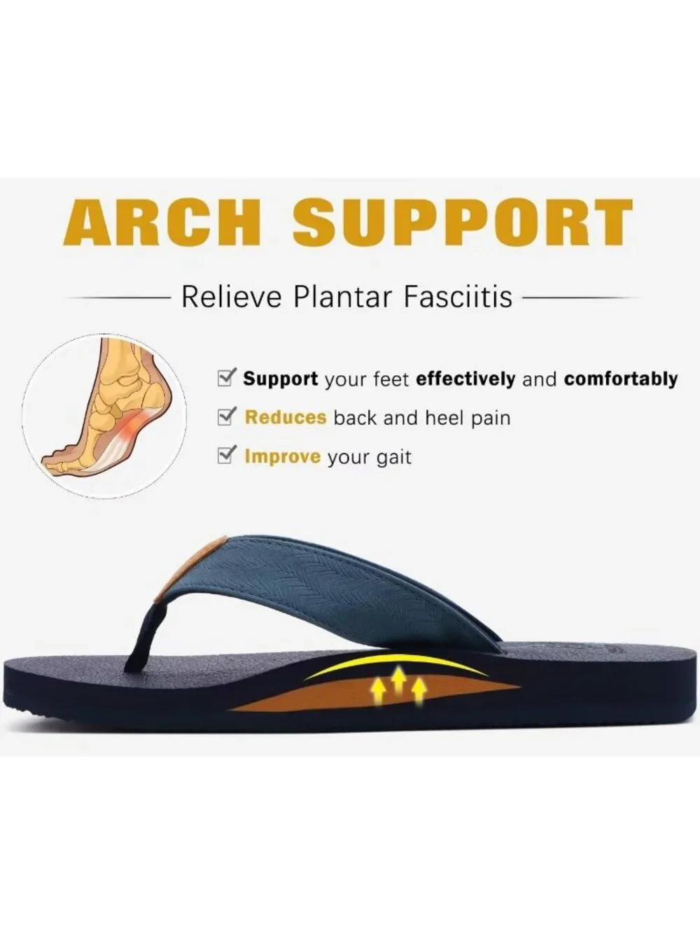 Mens Navy Blue Yoga Mat Leather Flip Flops Slip On Indoor Outdoor Sandal Slipper