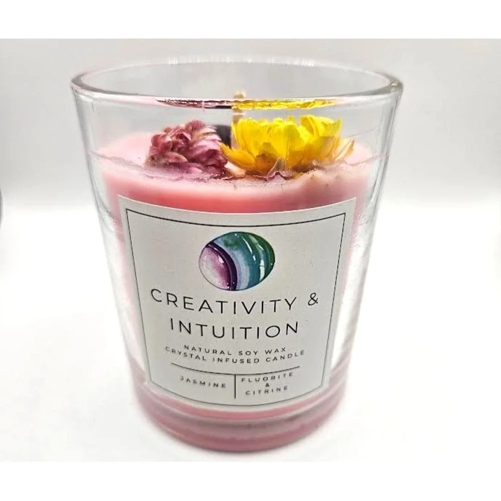 Creativity Intuition Natural Soy Wax Crystal Candle Jasmine‎ Fluorite Citrine