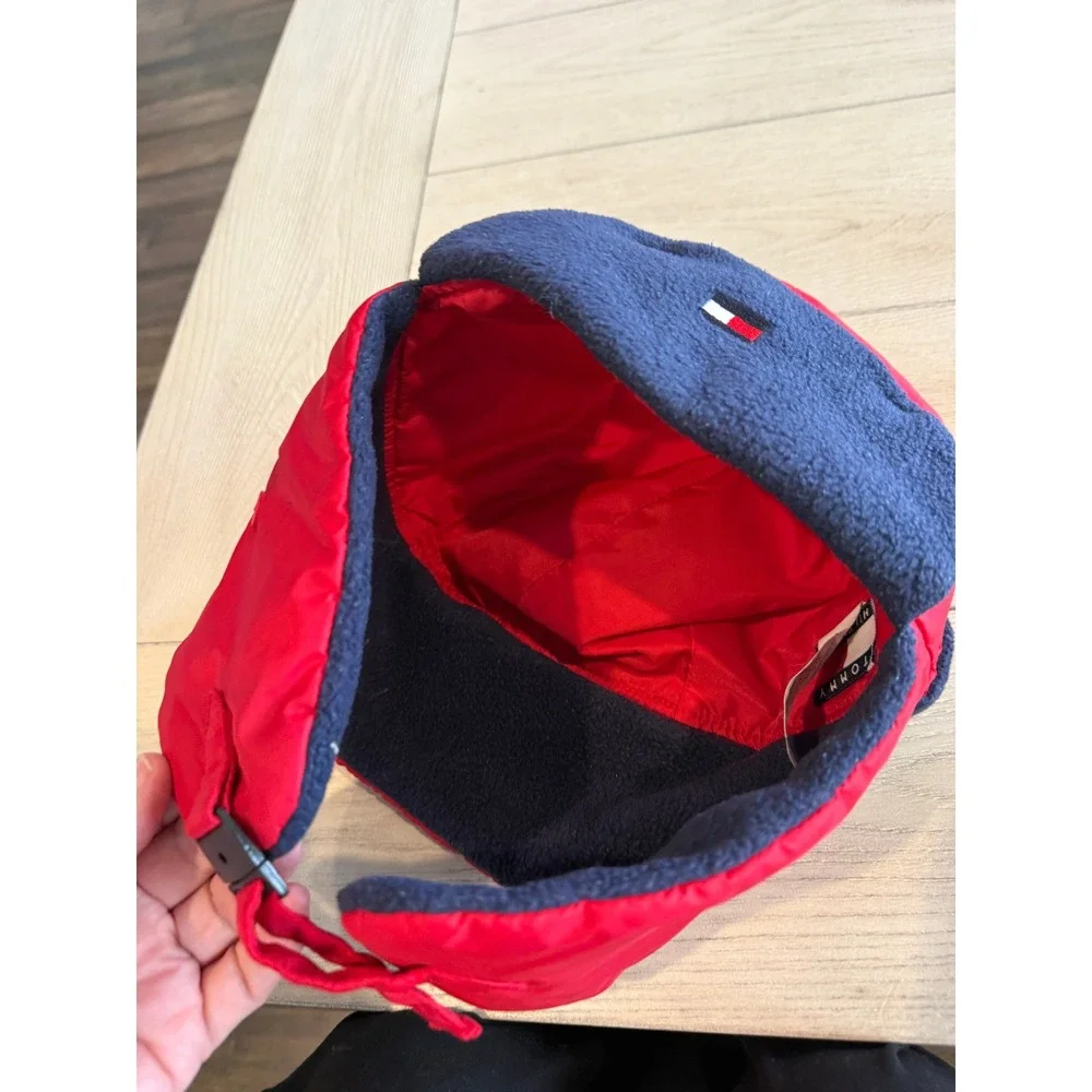Tommy Hilfiger Boys Red Navy Blue Fleece Lined Trapper Hat One Size Winter‎ Cap