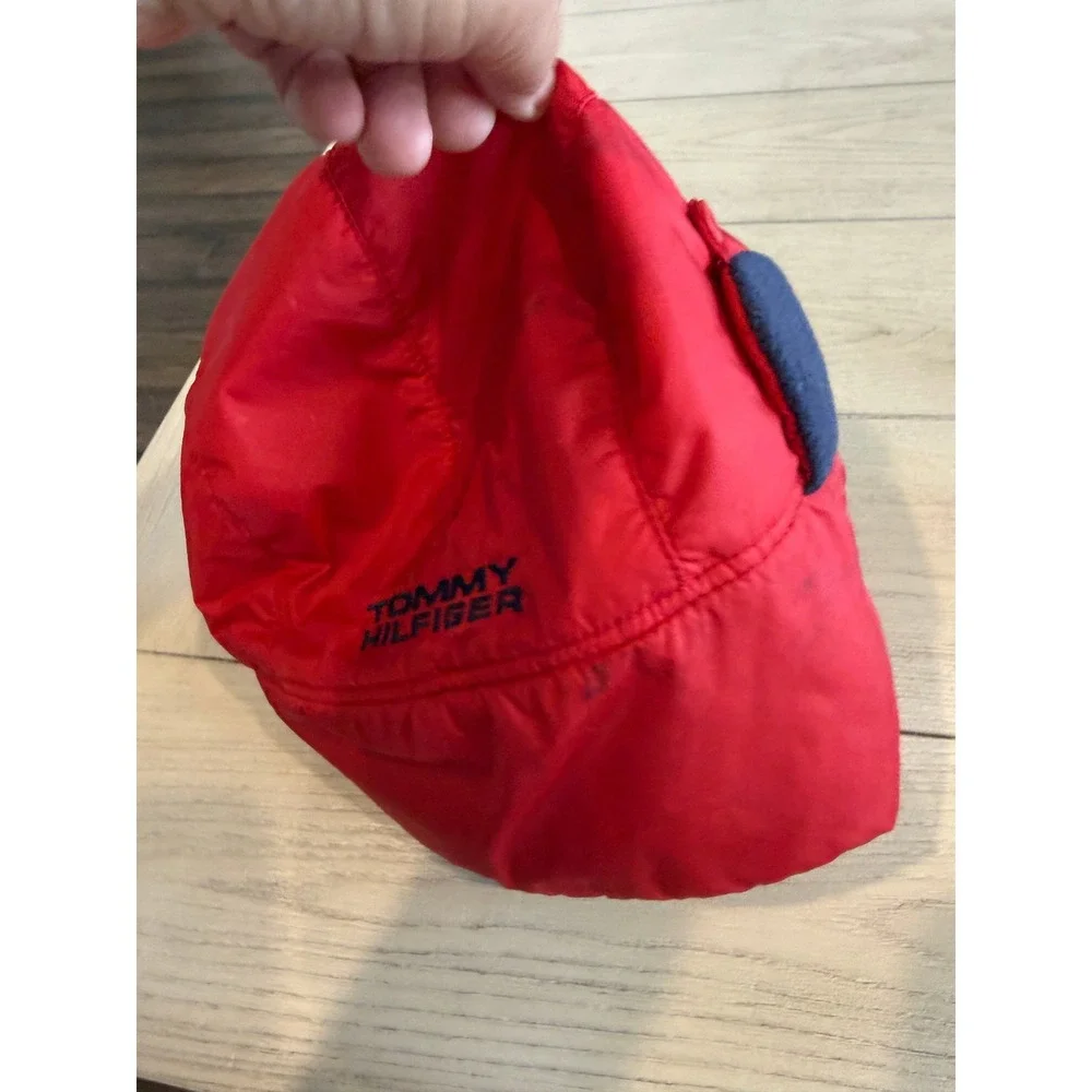 Tommy Hilfiger Boys Red Navy Blue Fleece Lined Trapper Hat One Size Winter‎ Cap