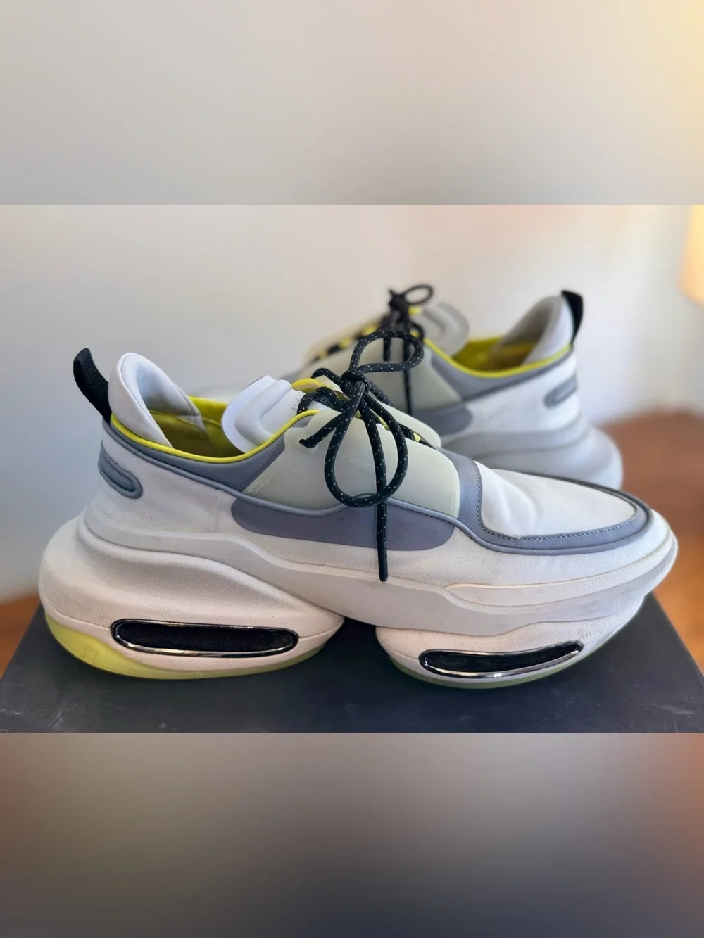 Balmain B-Runner White Grey Neon Yellow Chunky Sneakers Mens US 9 / EU 42