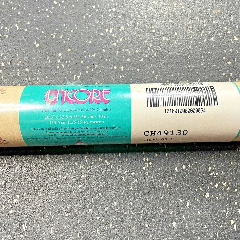 Vtg Wallpaper Encore Vinyl Prepasted Scrubbable Tan Plant Leaves CH49130 55.4 sq