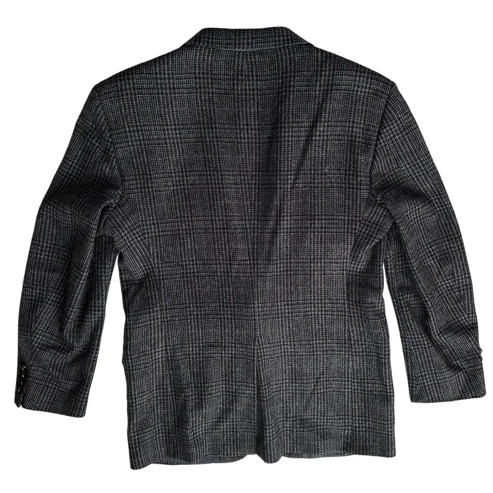 Woolrich Wool Houndstooth Plaid‎ Two Button Grey Black Blazer 43 L