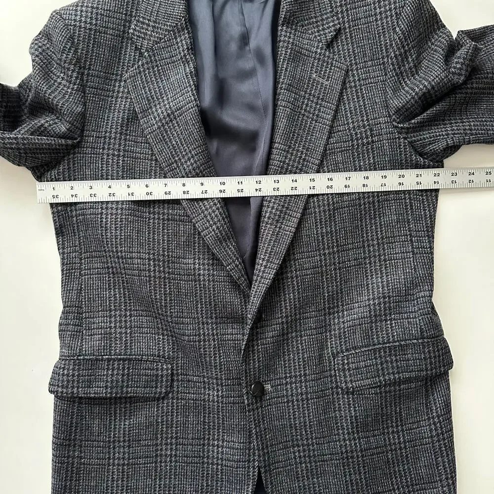 Woolrich Wool Houndstooth Plaid‎ Two Button Grey Black Blazer 43 L