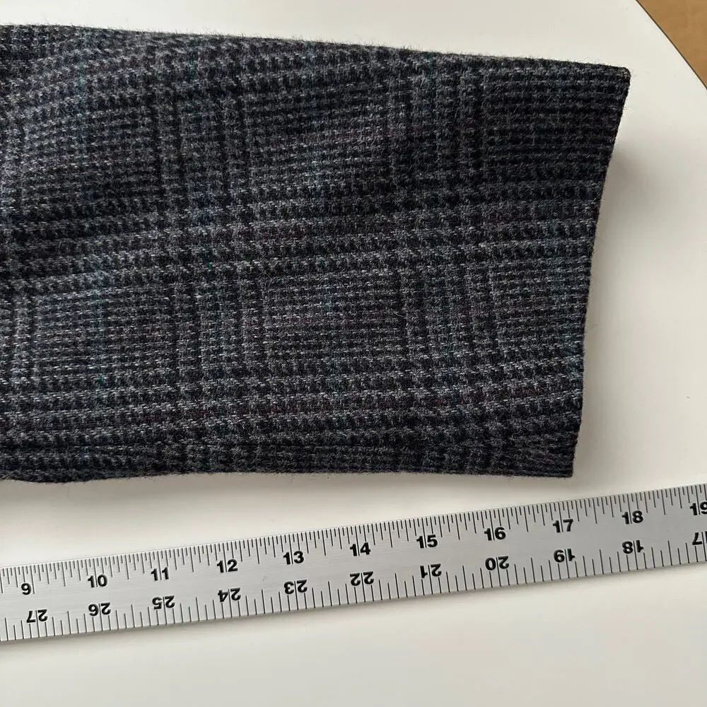 Woolrich Wool Houndstooth Plaid‎ Two Button Grey Black Blazer 43 L