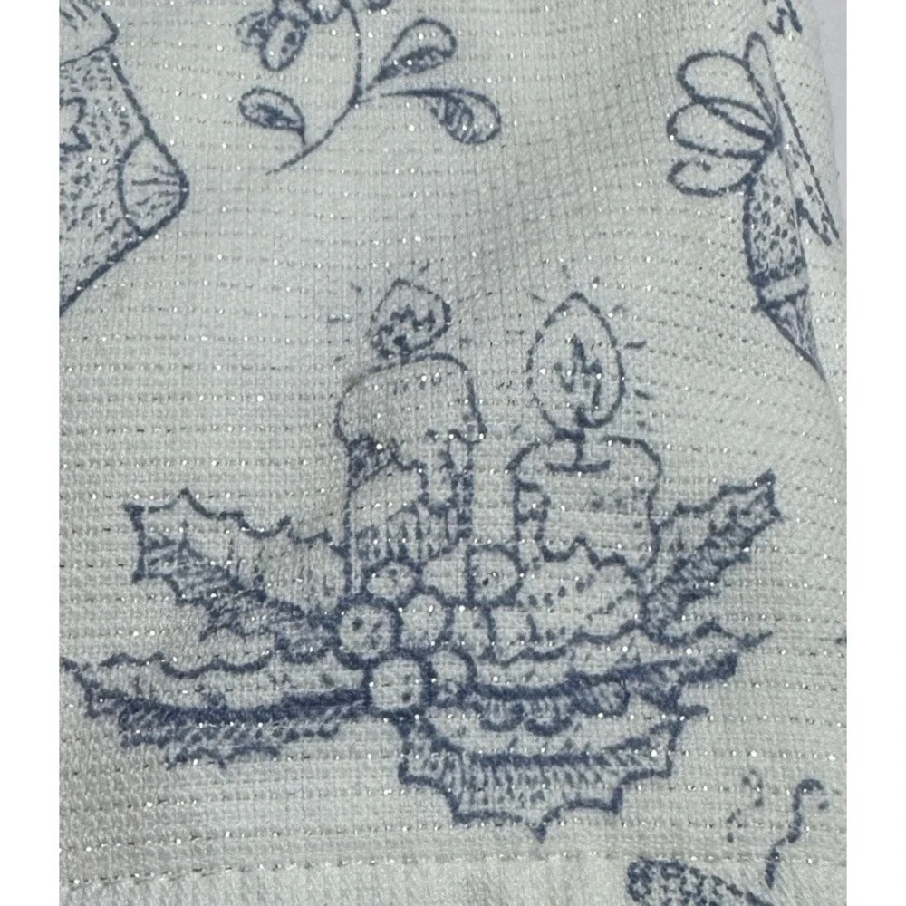 Set 2 Bella Lux White Blue Sparkly Christmas Bathroom Hand Towels 100% Cotton