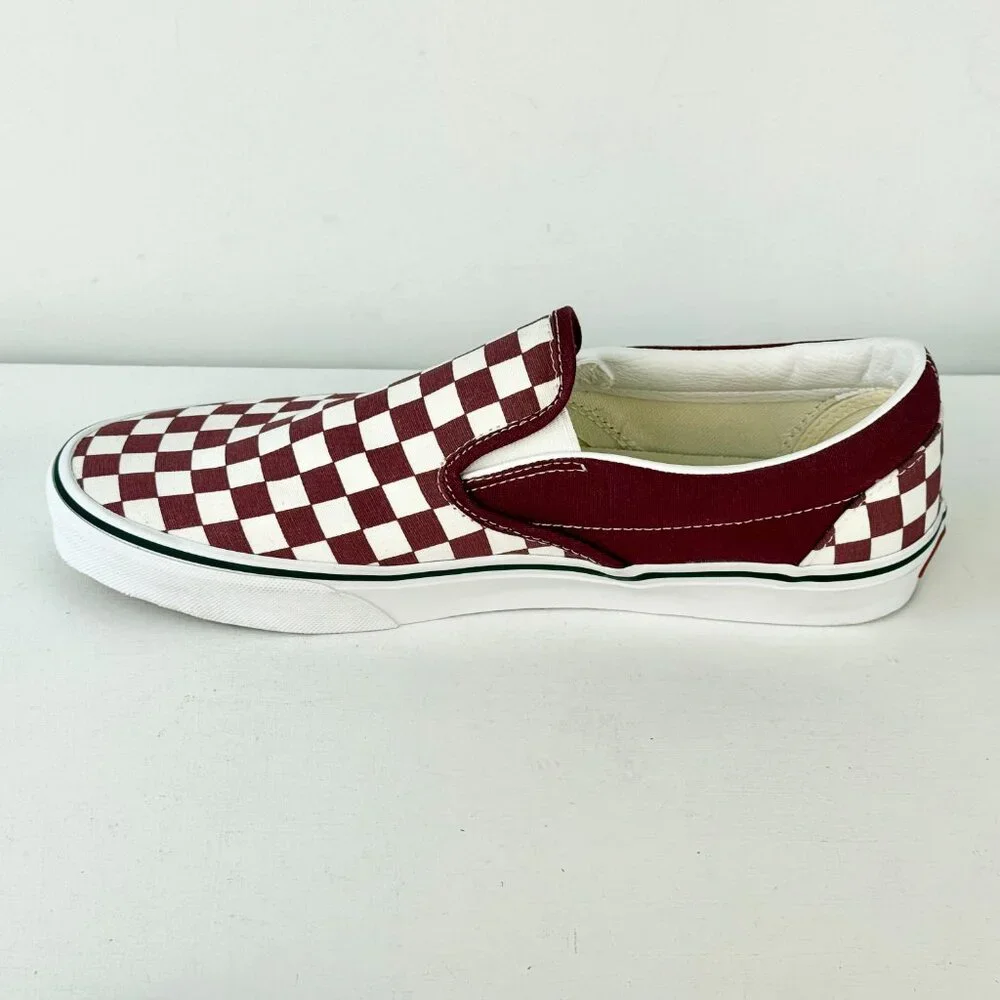 Men's 11 - VANS Classic Slip-On Checkerboard Skateboarding Shoe - Burgundy