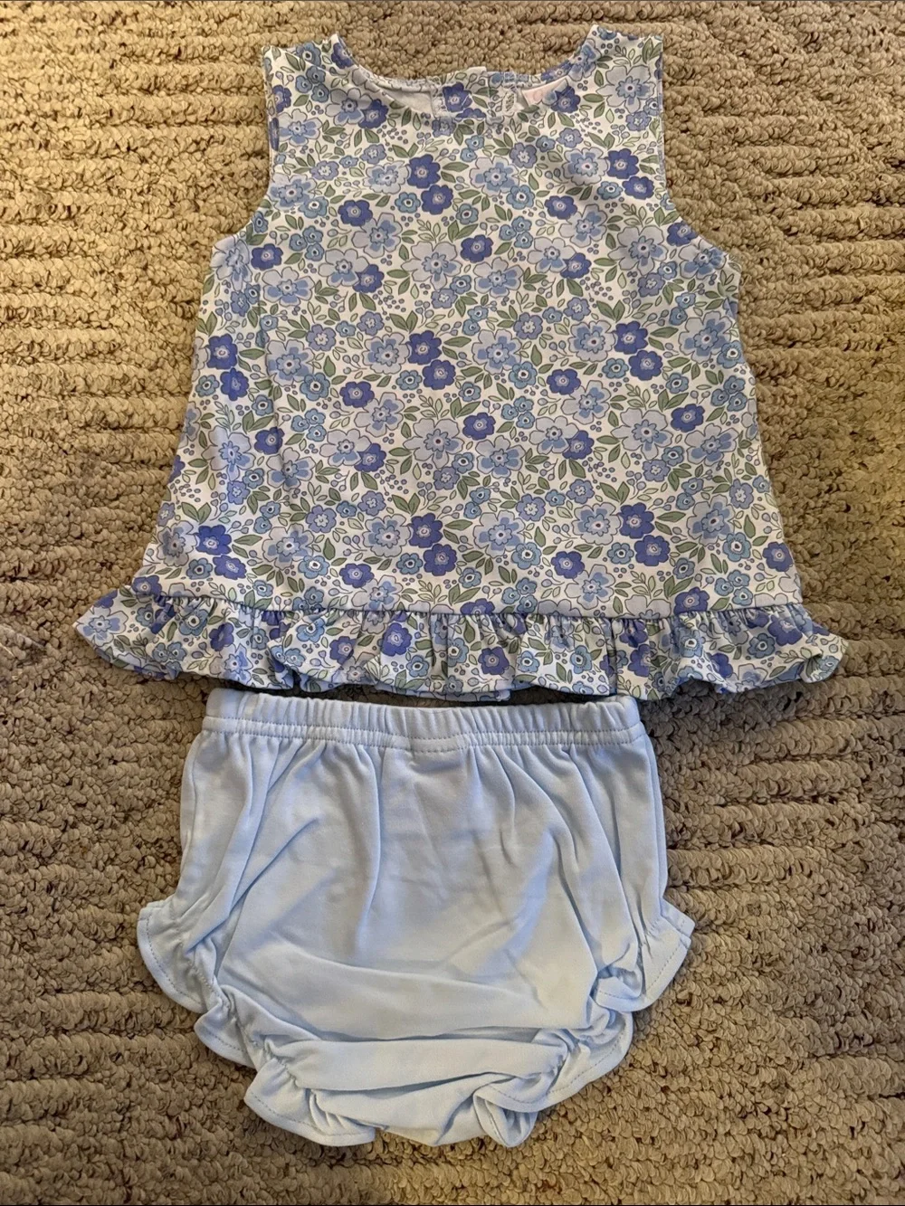 Floral Ruffle Tank Top and Light Blue Bloomers Set