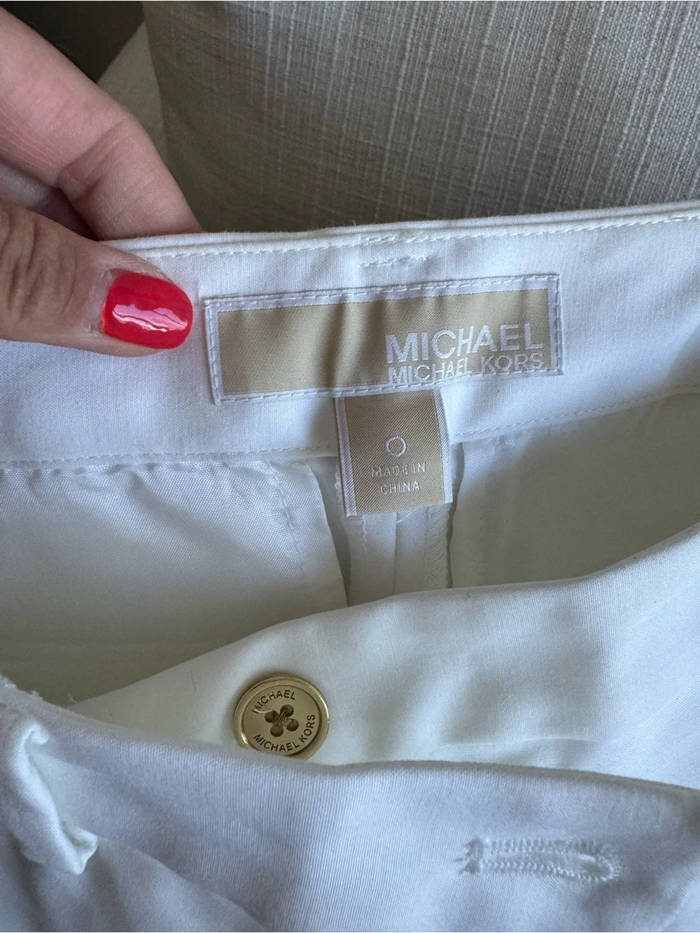 Michael Kors White Garment with Gold Logo Plaque