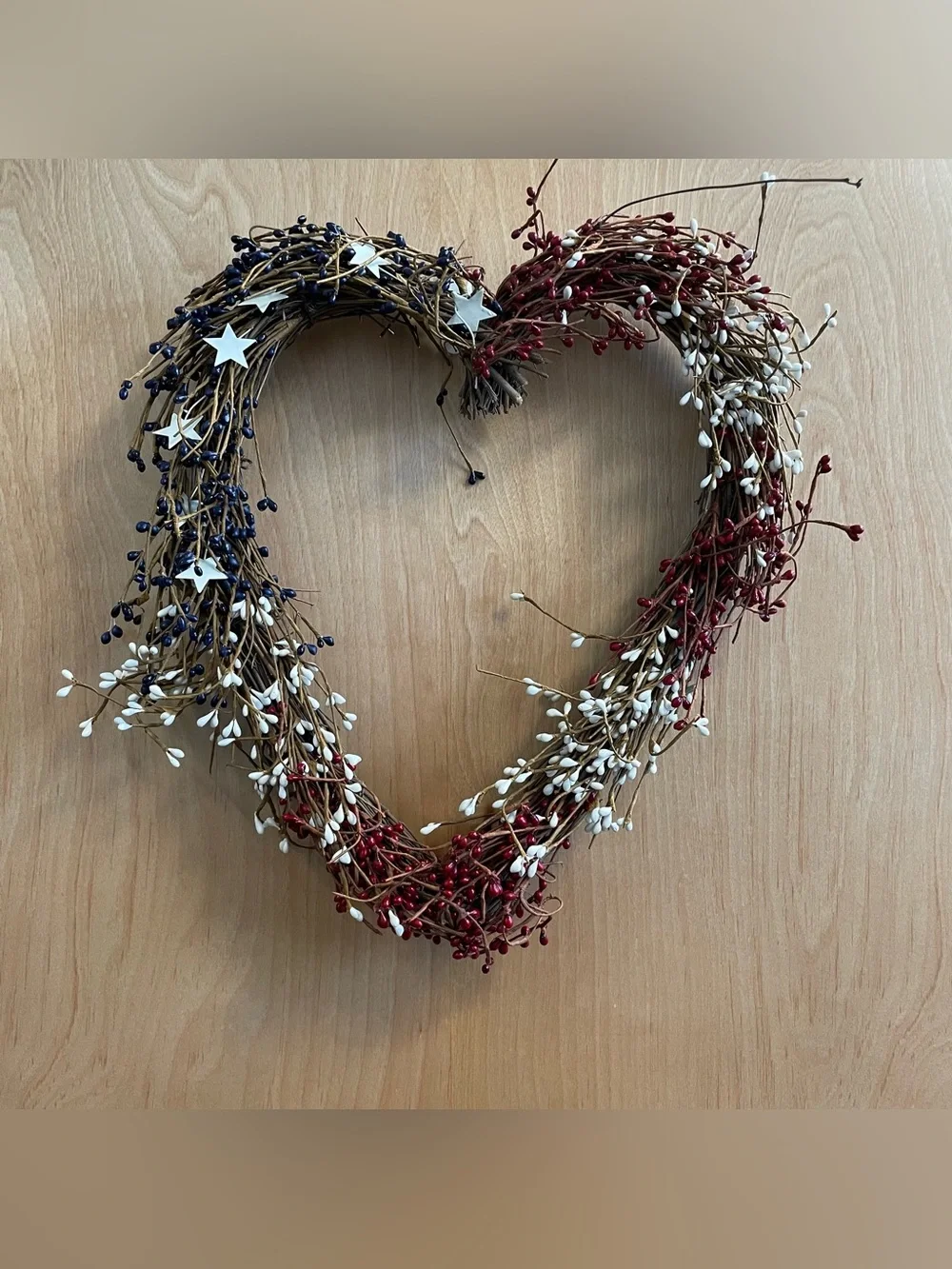 Patriotic Americana 4th of July/Memorial Day Berry and Grapevine Heart Wreath