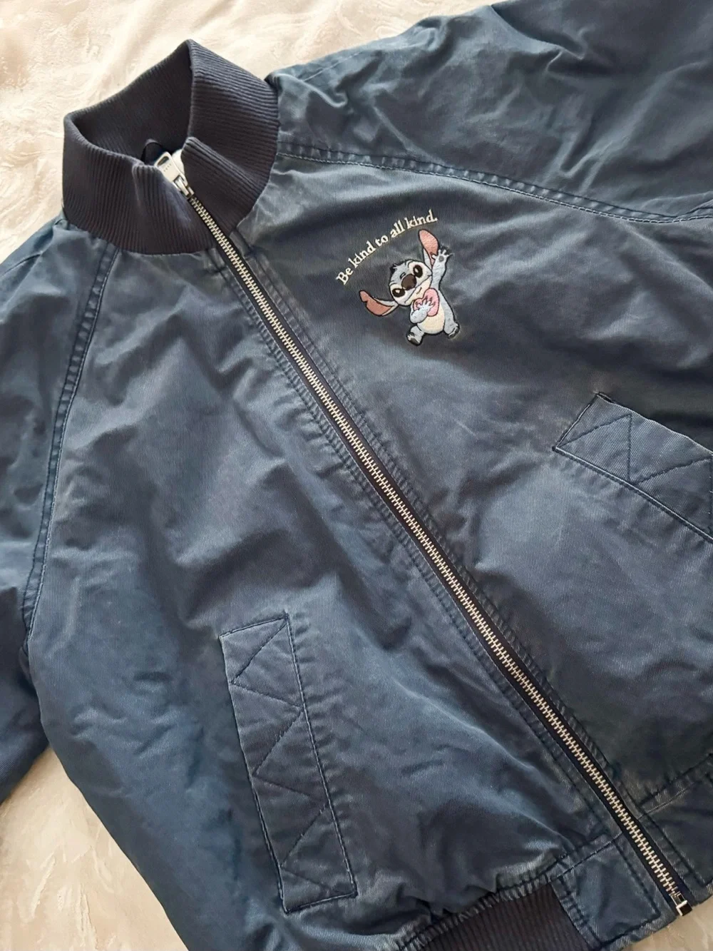 Navy Bomber Jacket with Embroidered Character 