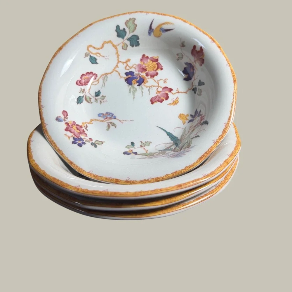 Wedgwood Devon Rose Georgetown Chinoiserie Fruit Bowls Set of 4 Floral Bird 6