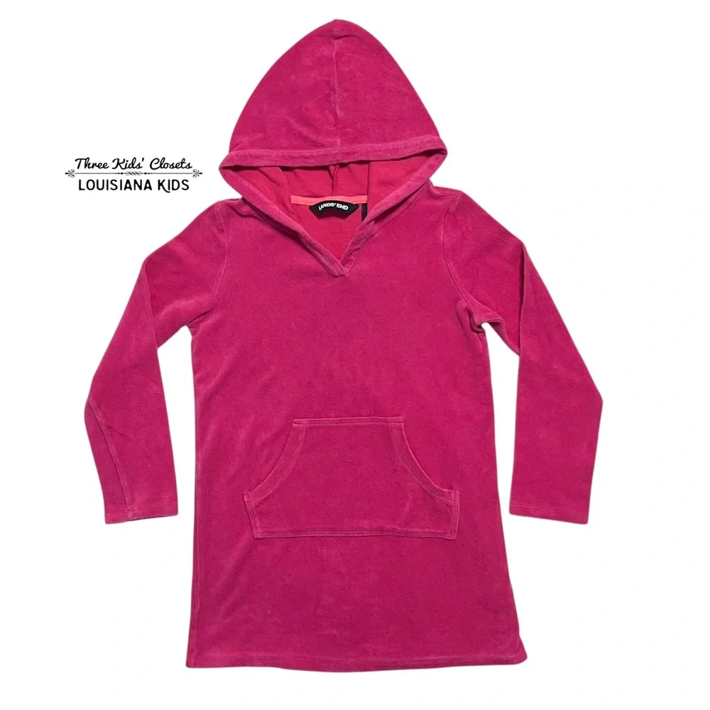 Lands’ End S 7-8Y Pink Terry Hooded Swim Cover-Up