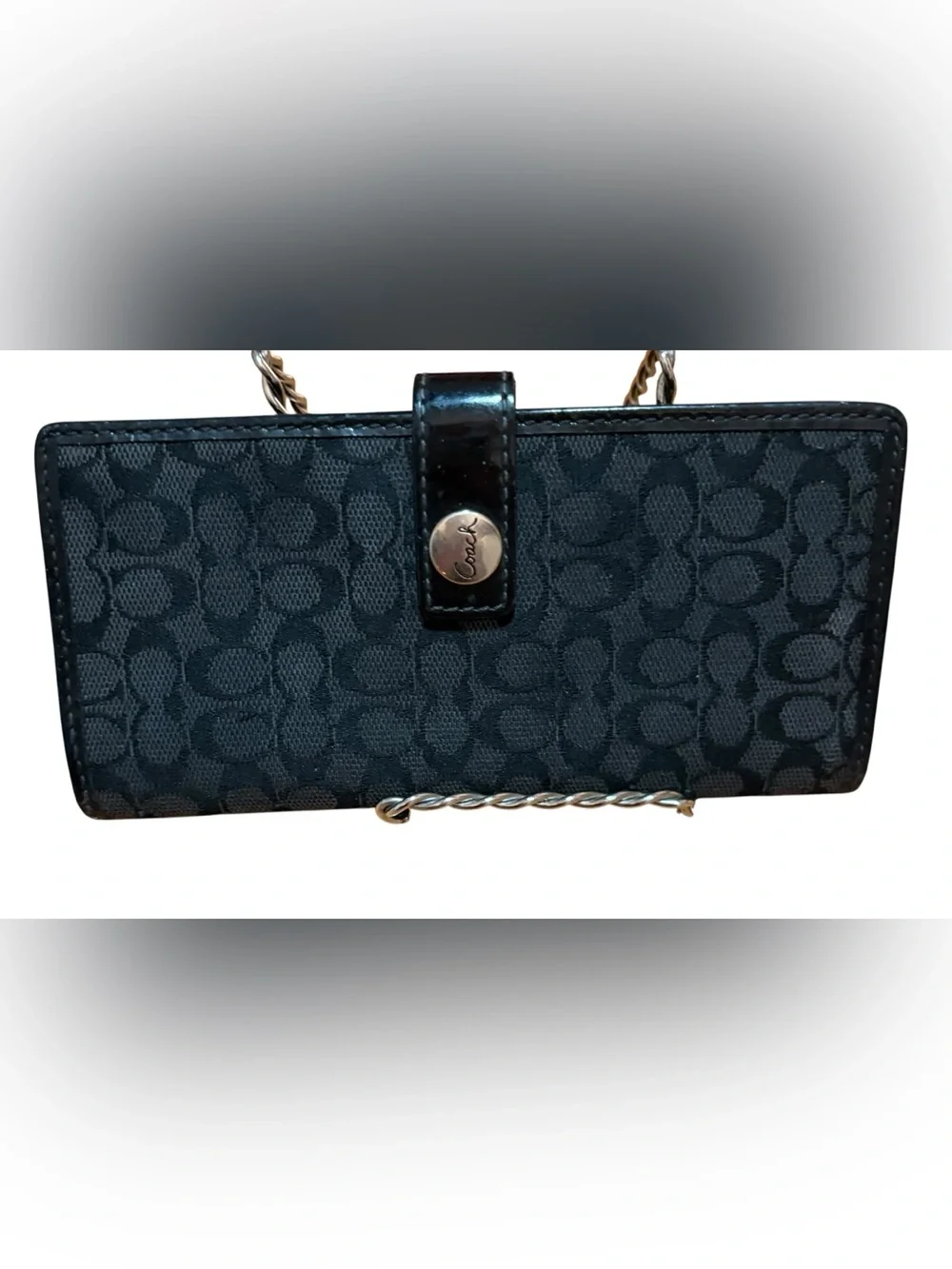 Vintage Coach Signature Long Bifold Checkbook Wallet. Canvas/Leather. Black.