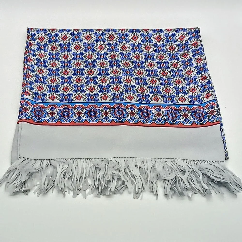 Pearl Hand-Printed Fringed Oblong 100% Silk Scarf