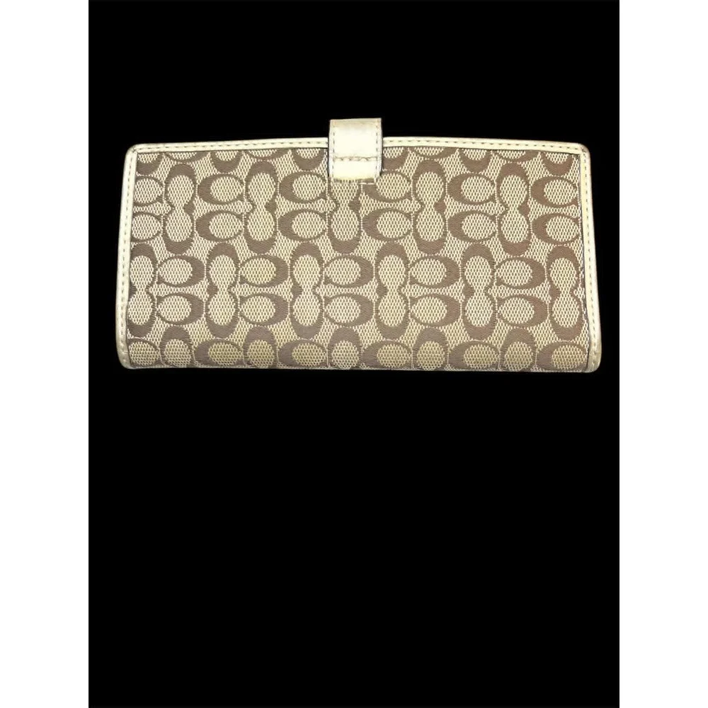 Coach Signature Jacquard Slim Checkbook Wallet Metallic Champagne‎ Leather Trim
